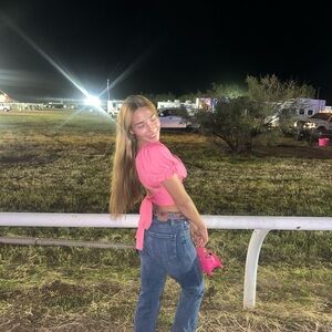 Pink Puff Sleeve Crop Top